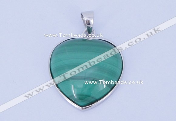 NGP713 19*22mm heart natural malachite with sterling silver pendant