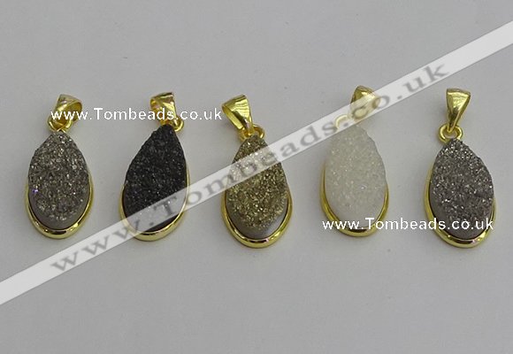 NGP7183 10*20mm flat teardrop plated druzy quartz pendants