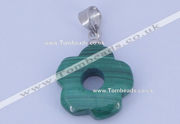 NGP728 4*15mm flower natural malachite with 18KGP gemstone pendant