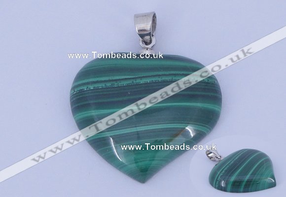 NGP729 25*25mm heart natural malachite with 18KGP gemstone pendant