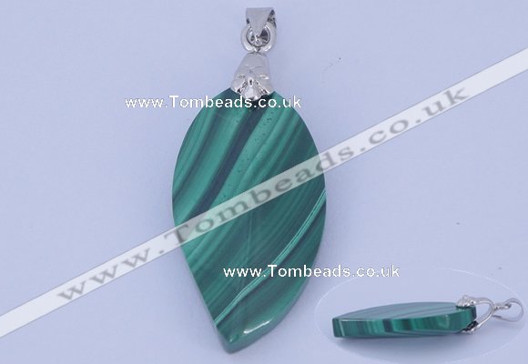 NGP730 15*28mm leaf natural malachite with 18KGP gemstone pendant