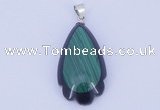 NGP733 17*34mm teardrop natural malachite & black agate with 18KGP pendant