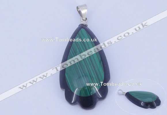 NGP733 17*34mm teardrop natural malachite & black agate with 18KGP pendant