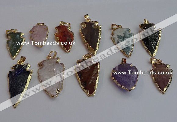 NGP7367 15*20mm - 22*40mm arrowhead mixed gemstone pendants