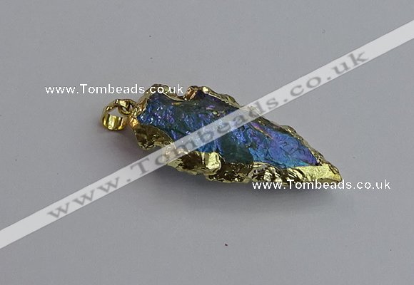 NGP7404 22*30mm - 25*40mm arrowhead plated druzy quartz pendants