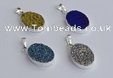 NGP7512 15*20mm oval plated druzy agate gemstone pendants