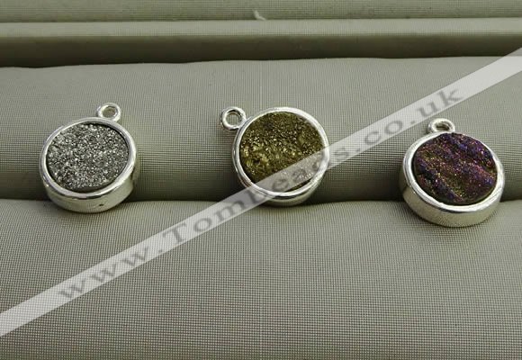 NGP7574 12mm coin plated druzy agate pendants wholesale