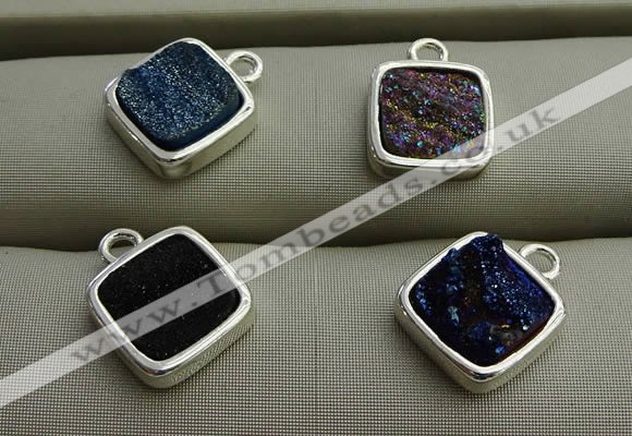 NGP7576 12*12mm square plated druzy agate pendants wholesale