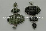 NGP8022 50*82mm - 52*86mm green silver line jasper pendant set jewelry