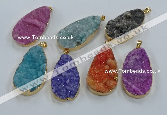 NGP8520 25*48mm - 27*52mm flat teardrop druzy agate pendants