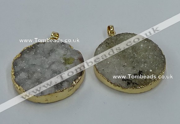 NGP8553 38mm - 40mm flat round druzy agate pendants wholesale