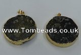 NGP8561 38mm - 40mm flat round druzy agate pendants wholesale