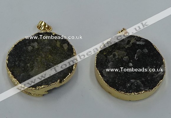 NGP8561 38mm - 40mm flat round druzy agate pendants wholesale