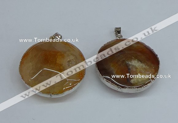 NGP8698 38mm - 40mm flat round agate pendants wholesale