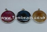 NGP8704 38mm - 40mm flat round agate pendants wholesale