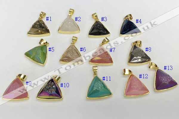 NGP9603 20*20mm faceted triangle plated druzy agate pendants