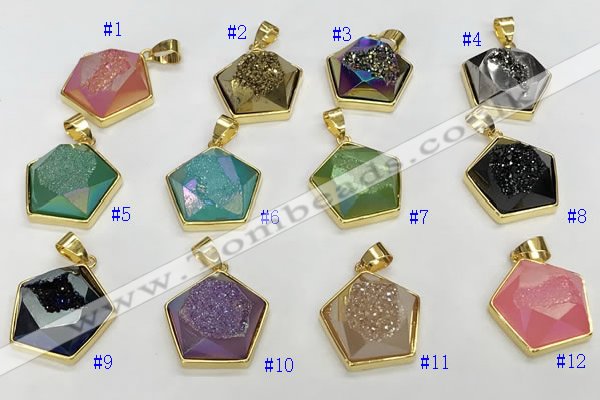 NGP9604 20*20mm faceted pentagon plated druzy agate pendants