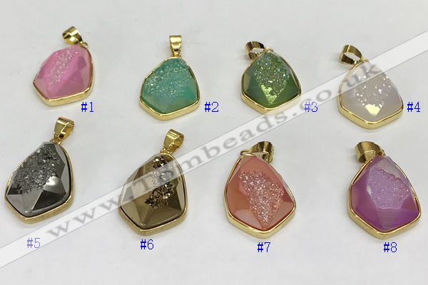 NGP9609 18*25mm faceted teardrop plated druzy agate pendants