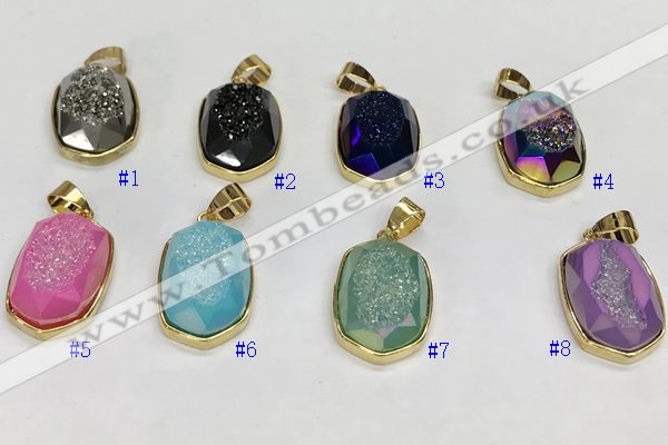 NGP9610 15*22mm faceted oval plated druzy agate pendants