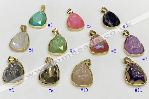 NGP9611 17*22mm faceted teardrop plated druzy agate pendants