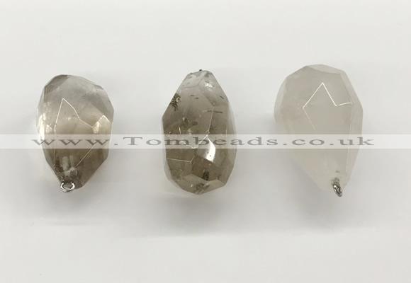 NGP9806 22*35mm - 25*40mm faceted nuggets smoky quartz pendants