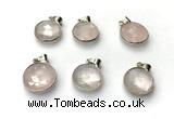 NGP9888 16mm faceted coin rose quartz pendant