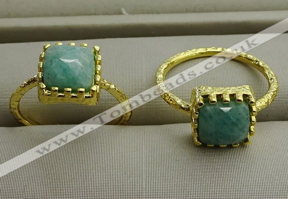 NGR1072 8*8mm square amazonite gemstone rings wholesale