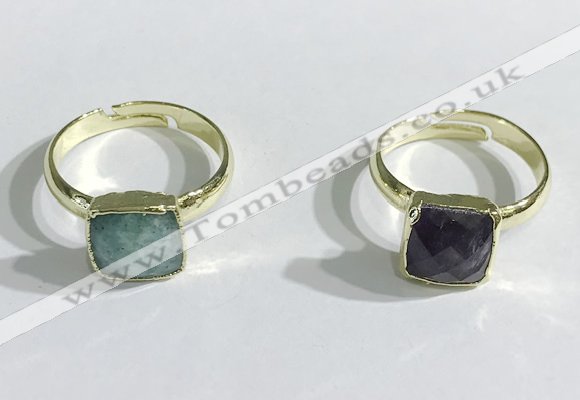 NGR1104 10mm faceted square  mixed gemstone rings wholesale