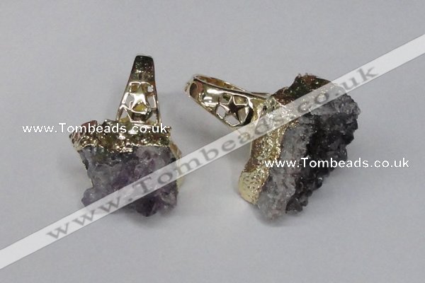 NGR113 18*35mm - 22*40mm faceted nuggets druzy amethyst rings