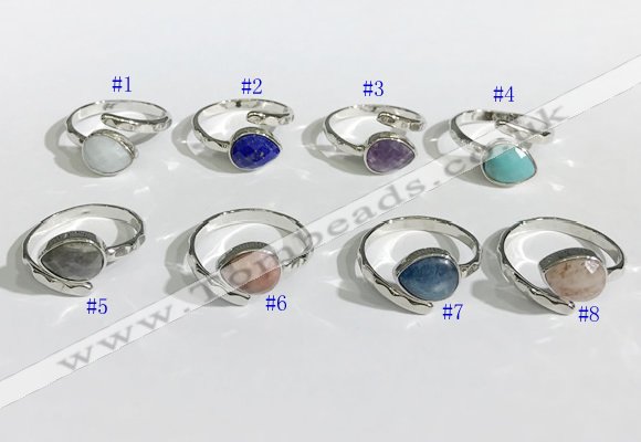 NGR1144 8*10mm faceted flat droplet mixed gemstone rings wholesale