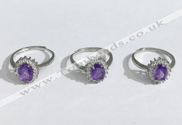 NGR1145 6*8mm faceted oval amethyst gemstone rings wholesale