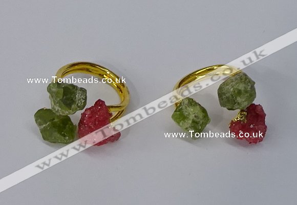 NGR214 5*8mm - 6*10mm freeform druzy agate & peridot rings wholesale