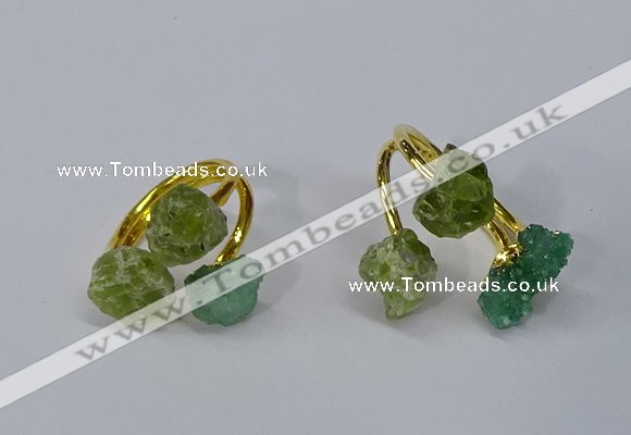 NGR216 5*8mm - 6*10mm freeform druzy agate & peridot rings wholesale