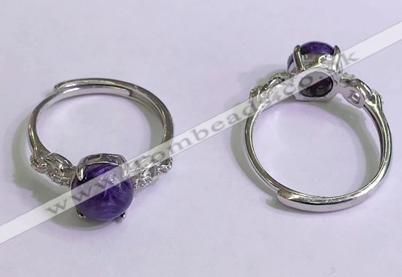 NGR3000 925 sterling silver with 8mm flat  round charoite rings