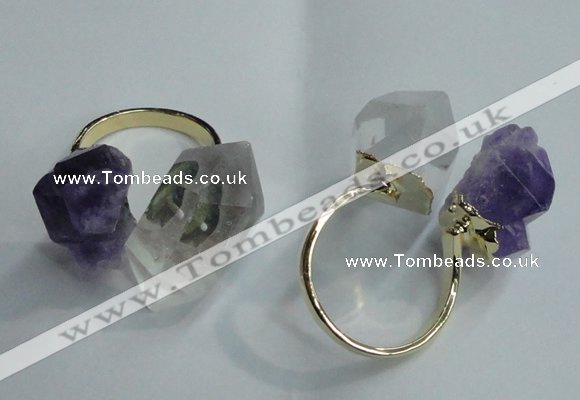 NGR77 13*18mm - 15*25mm faceted nuggets white crystal & amethyst rings